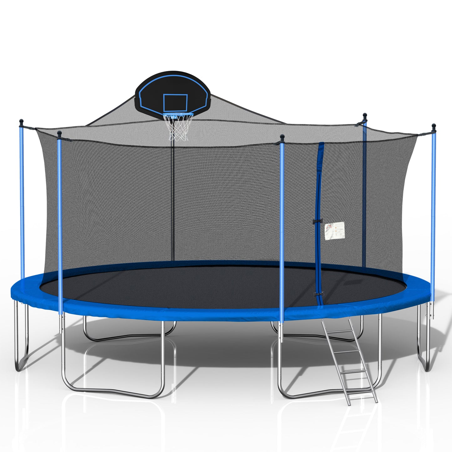 16FT Trampoline for Adults & Kids with Basketball Hoop, Double-sided cover,Outdoor Trampolines w/Ladder and Safety Enclosure Net for Kids and Adults