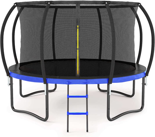 14FT Outdoor Big Trampoline With Inner Safety Enclosure Net, Ladder, PVC Spring Cover Padding, For Kids, Black&Blue Color