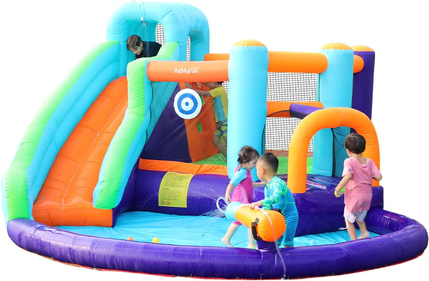 Inflatable Bounce House, Jumping Castle with Water and Slide, Inflatable Bouncer with Air Blower, Water Spray for Summer Time, Idea for Kids (Water Park)