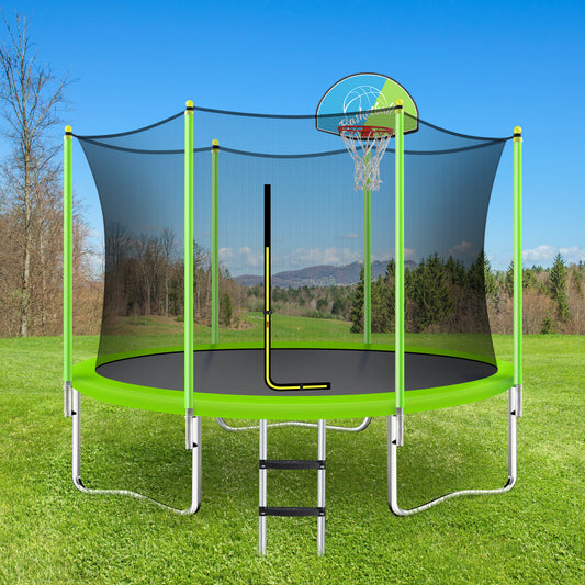 10FT Trampoline for Kids with Safety Enclosure Net Green