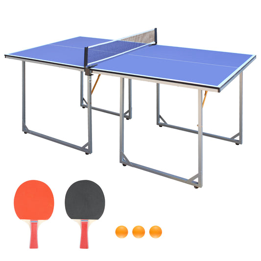 6 Fuß mittelgroße Tischtennisplatte, faltbares und tragbares Tischtennisplatten-Set für Indoor- und Outdoor-Spiele mit Netz, 2 Tischtennisschlägern und 3 Bällen