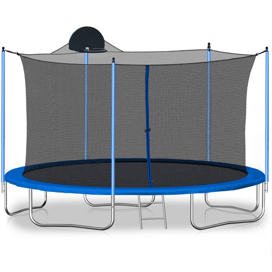 12FT Trampoline for Adults & Kids with Basketball Hoop, Outdoor Trampolines w/Ladder and Safety Enclosure Net for Kids and adults