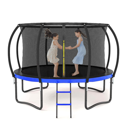 12FT Outdoor Big Trampoline With Inner Safety Enclosure Net, Ladder, PVC Spring Cover Padding, For Kids, Black&Blue Color