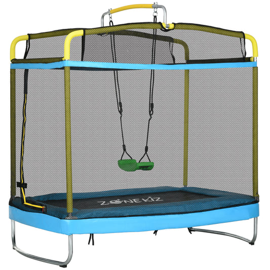 3-in-1 Trampoline for Kids, 6.9' Kids Trampoline with Enclosure, Swing, Gymnastics Bar, Toddler Trampoline for Outdoor/Indoor Use, Light Blue