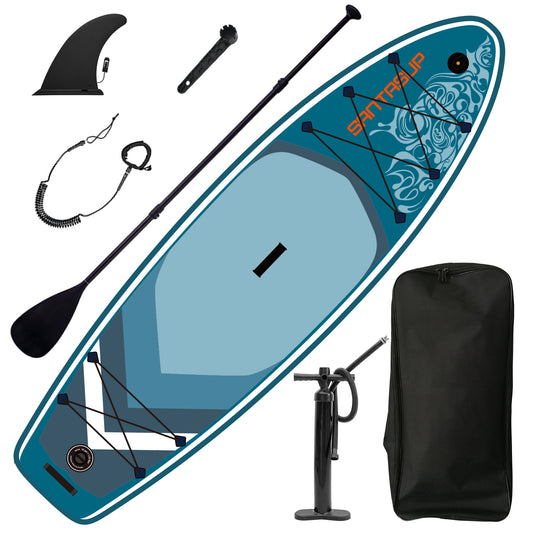 Aufblasbares Stand-Up-Paddle-Board 9,9'x33"x5" mit Premium-SUP-Zubehör und Rucksack, breitem Stand, unterer Flosse zum Paddeln, Paddel, Leine, Surfkontrolle, rutschfestem Deck für Jugendliche und Erwachsene